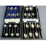 THREE SETS OF CASED SILVER TEA/COFFEE SPOONS and one other, to include a set of six teaspoons, a set