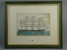 A WATERCOLOUR STUDY - a fourmaster schooner, initialled 'K Y S', dated 1921, 20 x 30 cms