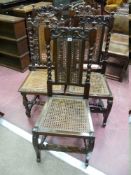 A HARLEQUIN SET OF FIVE CARVED OAK AND BERGERE SIDE CHAIRS two include to crown top rail examples