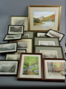 A LARGE PARCEL OF COLOURED ENGRAVINGS, mainly local scenes and three small landscape watercolours