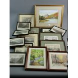 A LARGE PARCEL OF COLOURED ENGRAVINGS, mainly local scenes and three small landscape watercolours