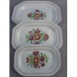 COPELAND SPODE (unusual grey clay) SERVING PLATTERS, a graduating trio with central transfer and