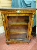 A VICTORIAN WALNUT SIDE CABINET, boxwood line inlaid with gilt metal embellishments and central