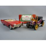 A SCHUCO CADILLAC AND OLD TIMER VEHICLE, boxed, plastic red convertible no. 5505, 'Made In Germany',