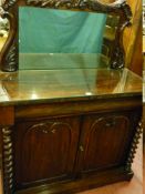 A VICTORIAN ROSEWOOD MIRROR BACK CHIFFONIER, deep carved top frame with single shaped frieze