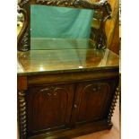 A VICTORIAN ROSEWOOD MIRROR BACK CHIFFONIER, deep carved top frame with single shaped frieze