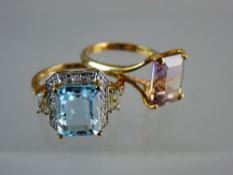 A NINE CARAT GOLD DRESS RING with large oblong pink stone, 3.3 grms total and a nine carat gold