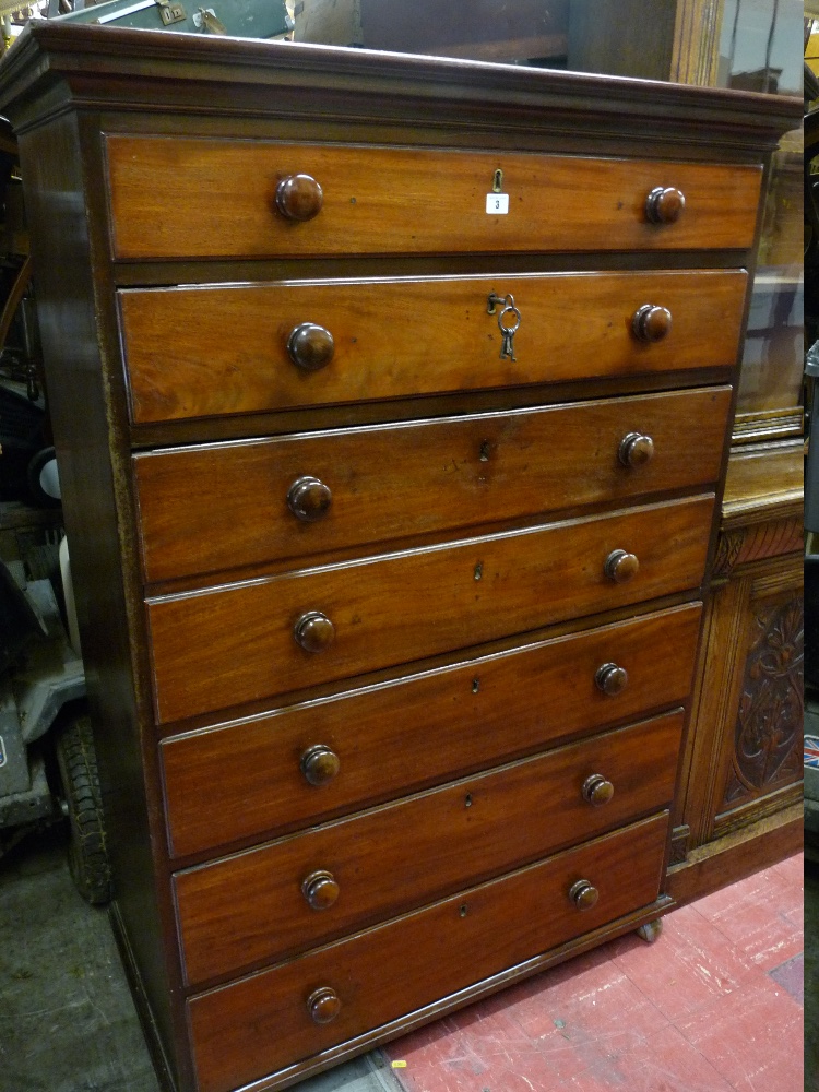 AN EARLY VICTORIAN MAHOGANY CHEST of seven long graduated drawers all with turned wooden knobs, - Image 2 of 2