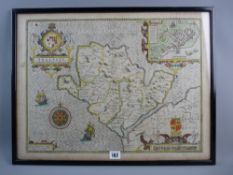 JOHN SPEED 1610 MAP OF ANGLESEY with inset of Beaumaris, by John Sudbury and George Humble, the