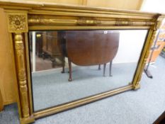 A VICTORIAN OBLONG GILT FRAMED MIRROR OVERMANTEL, glass length 126 cms