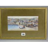 W SANDS early watercolour study - harbour scene, titled 'St Ives', 11.5 x 24 cms