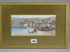 W SANDS early watercolour study - harbour scene, titled 'St Ives', 11.5 x 24 cms