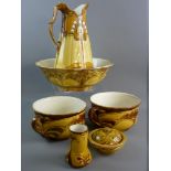 MINTON SECESSIONIST WARE wash jug, bowl and toiletry set, six pieces to include a 39 cms high