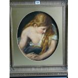 19th CENTURY DUTCH SCHOOL oil on parchment to canvas - young female in contemplation, in a gilt