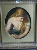 19th CENTURY DUTCH SCHOOL oil on parchment to canvas - young female in contemplation, in a gilt