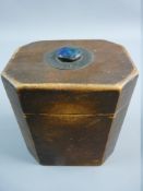 A 19th CENTURY TEA CADDY with cabochon enamel top decoration, 13.5 cms high