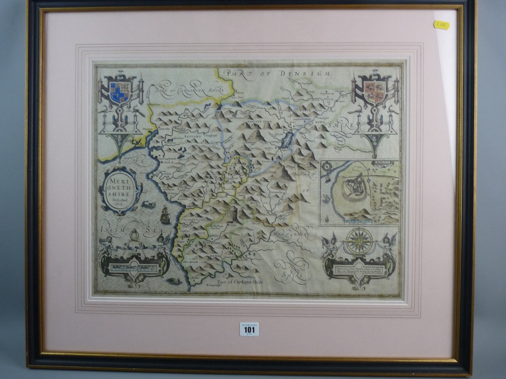 A COLOURED AND TINTED MAP of Merionethshire, George Humble edition, 39 x 51 cms