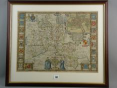 JOHN SPEED 1605 hand tinted map of Oxfordshire described with Ye City and Arms of the Colleges, AD