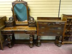 AN EDWARDIAN MAHOGANY & VENEERED DRESSING TABLE, open based with large centre bevelled swing