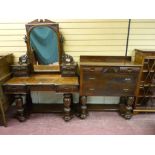 AN EDWARDIAN MAHOGANY & VENEERED DRESSING TABLE, open based with large centre bevelled swing