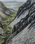 GWYN ROBERTS pencil and watercolour - looking down the Llanberis Pass, initialled and entitled verso