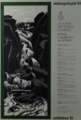 A ROYAL CAMBRIAN ACADEMY 1993 exhibition poster featuring Sir Kyffin Williams woodcut of a