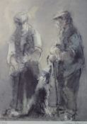 WILLIAM SELWYN coloured limited edition (166/300) print - two farmers chatting with attentive dog,