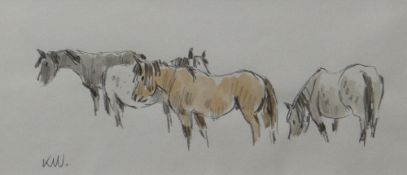 SIR KYFFIN WILLIAMS RA watercolour and pencil - study of four Welsh ponies, entitled verso 'Ponies
