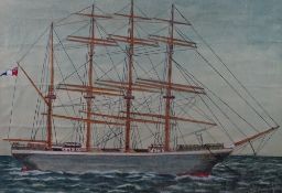 T LAWRENCE EDWARDS watercolour - portrait of the fourmaster bark Jenny of Amlwch which operated
