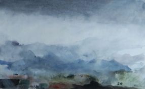 WILLIAM SELWYN watercolour - misty Snowdonia landscape entitled verso 'Rain over the Rivals',