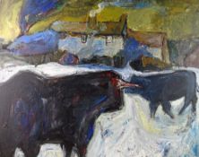 WENDY MURPHY oil on canvas - rural scene with cattle, signed and entitled Albany Gallery label verso