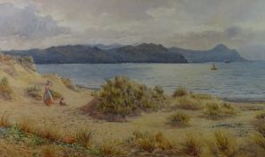 NORMAN NETHERWOOD watercolour - the Conwy Estuary from the Deganwy side with two figures amongst the
