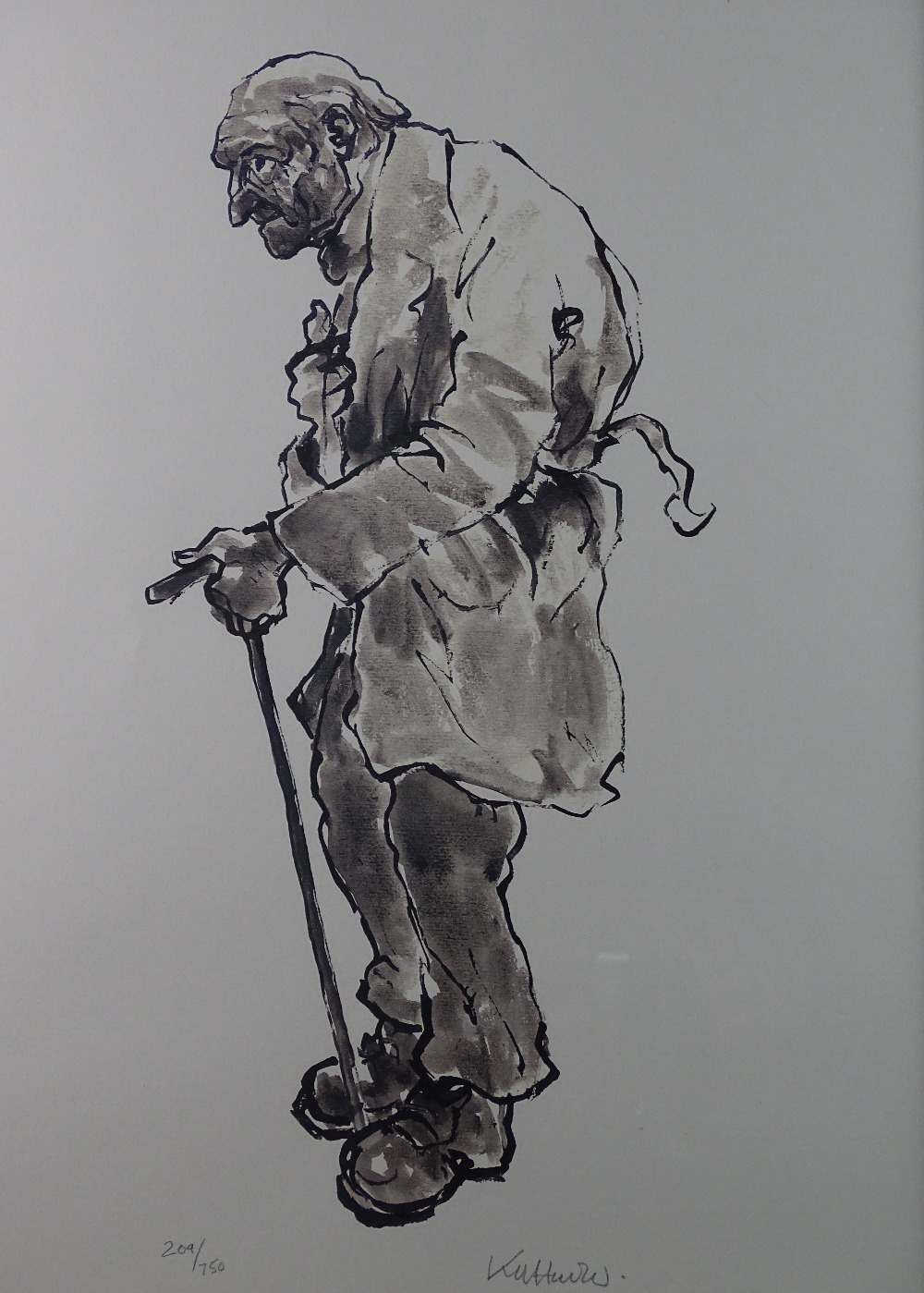 SIR KYFFIN WILLIAMS RA limited edition (209/750) colourwash print - old farmer with stick at a