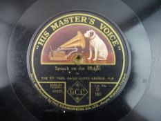 DAVID LLOYD GEORGE an HMV 78rpm gramophone record of the Right Hon David Lloyd George, MP, 'Speech