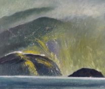 WIL ROWLANDS mixed media/acrylic - Anglesey seascape, North Stacks, signed with initials, 37 x