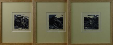 ANN LEWIS a set of three limited edition linocuts (4/20) Little Tryfan, (12/20) Devil's Kitchen, (