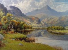 WARREN WILLIAMS ARCA a fine and rare oil on canvas - the River Glaslyn and Snowdon, 49 x 75cms