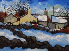 STEPHEN JOHN OWEN oil on canvas - cottages in heavy snow, signed initials and with Albany Gallery