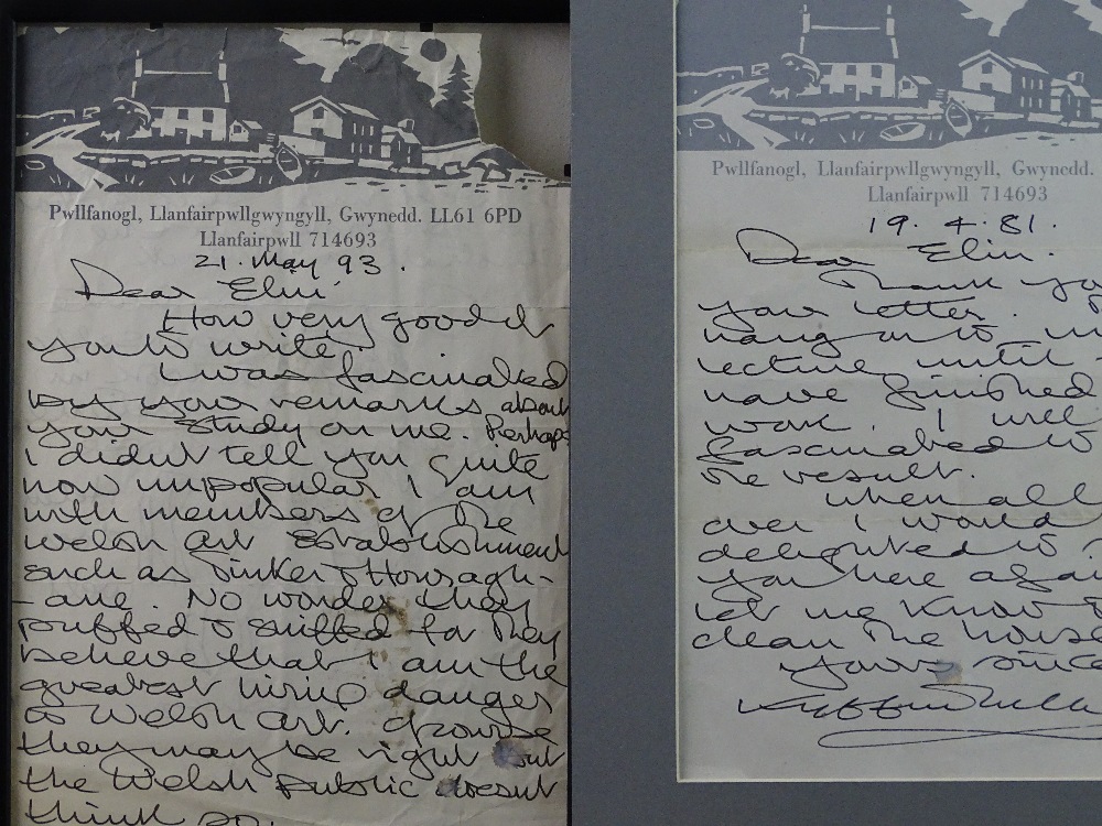 SIR KYFFIN WILLIAMS RA two handwritten letters dated April 1981 and May 1993, written by Sir
