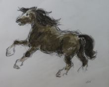 SIR KYFFIN WILLIAMS RA watercolour and crayon - study of a rearing cob style horse, signed with