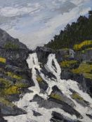 DAVID BARNES oil on board - The Ogwen Falls, signed in full verso, 50 x 39.5cms