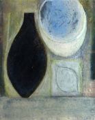 VIVIENNE WILLIAMS oil on paper - still life entitled verso 'Blue Bowl, Black Vessel and Lemon',
