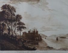 PAUL SANDBY 18th Century sepia print - 'Conwy in the County of Caernarfon' from the southern side