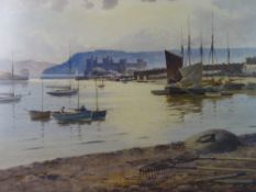 WARREN WILLIAMS ARCA fine watercolour - Conwy Harbour, Walls, Castle and Suspension Bridge with