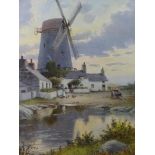 WARREN WILLIAMS ARCA watercolour - iconic depiction of the mill with mill cottages and mill pond