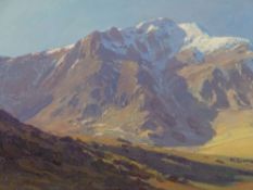 DAVID WOODFORD oil - Y Garn, Snowdonia and with snowcapped mountains, signed, 19 x 30.5cms