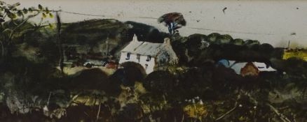 JOHN KNAPP FISHER watercolour - Pembrokeshire farmhouse, signed in full, 7.5 x 20.5cms