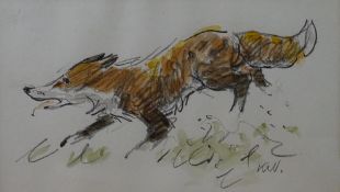SIR KYFFIN WILLIAMS RA pencil and watercolour - study of a stalking fox, signed with initials, 12.