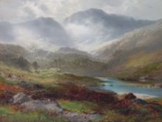 WILLIAM EDWARD PETTINGALE oil on board - misty landscape, Glyder Fawr and Glyder Fach with grazing