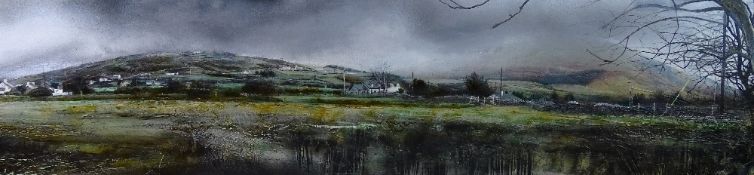 DARREN HUGHES mixed media on canvas board - 'Light and Mist, Moel Eilio', signed and entitled